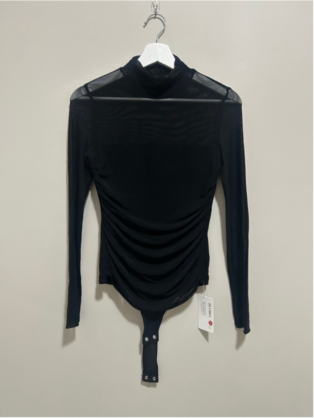 Women's Black Mesh Mock Neck Bodysuit Size M